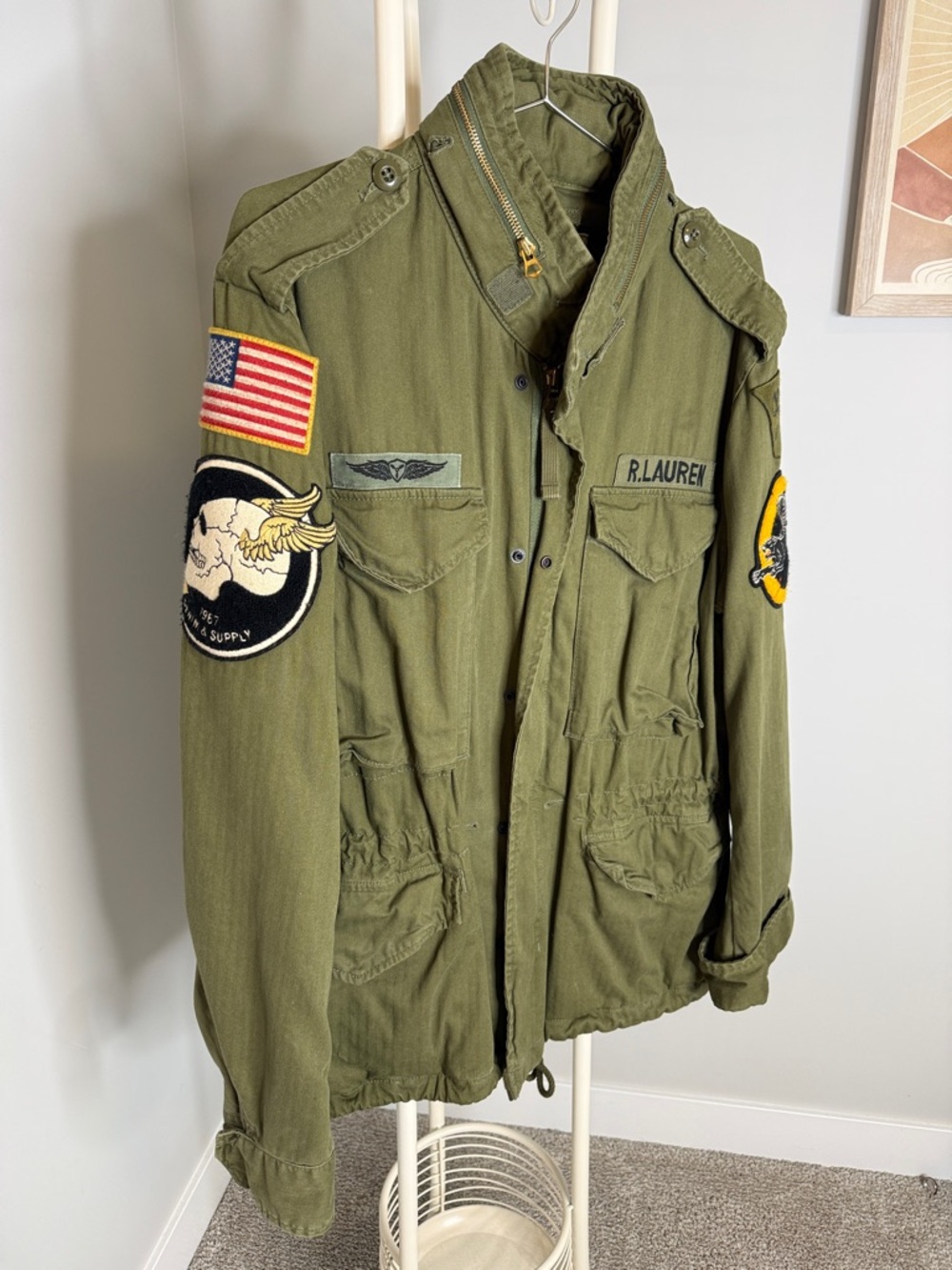 Ralph Lauren Olive Green Military Field Jacket with Patches